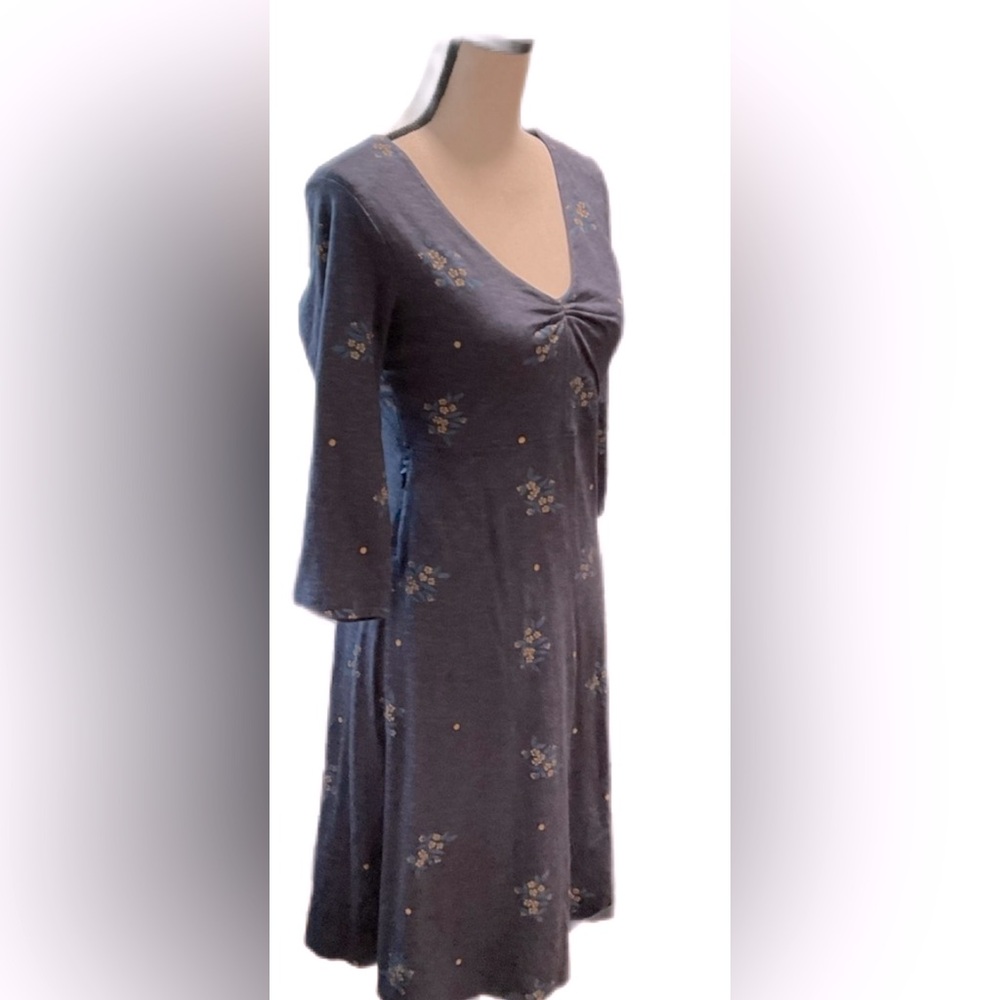 Toad&Co.Sm tencel,organic cotton &spandex dress dark blue stripes yellow flowers